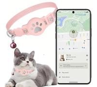 Collare Gps gatto, Gps per Gatti Senza SIM Senza Abbonamento, Localizzatore GPS per Gatto Funziona con goo- gle Find My (solo Android) (Collare + localizzatore rosa)