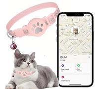 Collare Gps gatto, Gps per Gatti Senza SIM Senza Abbonamento, Localizzatore GPS per Gatto Funziona con apple Find My (solo IOS) (Collare + localizzatore rosa)