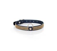 Collare in pelle con cristalli dorati da 2 cm