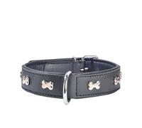 Collare in pelle nero con lucidi ossi nichelati modello Extra Souple per cani Cr
