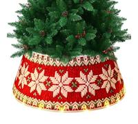 Collare per albero di Natale a LED - Anello base in tessuto illuminato | Copertura per supporto per gonna ad albero con motivo a renna e di neve a luce calda con stringa di luce a LED