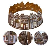 Collare per albero di Natale con motivi di fiocchi di neve incisi e motivo casa del villaggio, realizzato in PVC con pannelli staccabili per comodità (66 cm)