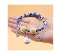 Collare per animali domestici a kimono portafortuna con perline di cedro, personalizzato, con ciondolo della fortuna, con stampa a campane, per gatti e cani, comodo e regolabile, per cani e gatti (blu
