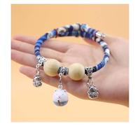 Collare per animali domestici con perline di cedro a kimono, personalizzato con sedano, per cani e gatti, con ciondolo della fortuna, con campanelle, comodo e regolabile (gatto blu, L)