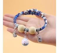 Collare per animali domestici con perline di cedro, con ciondolo della fortuna, con campanelle, regolabile, adatto per tutti i tipi di animali domestici (blu, XL)