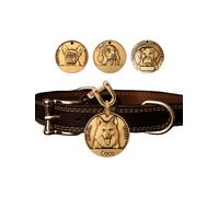Collare per animali domestici in pelle personalizzato, collare per cani in pelle con piastrine in rame Nome e numero di telefono dell'animale domestico incisi, targhetta incisa in ottone massiccio
