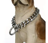 Collare per cani a catena cubana resistente per cani di grossa taglia - maglie in acciaio extra largo e robusto da 19 mm per razze grandi - Rottweiler, Pitbull, Mastino, Cane Corso,Argento,22inch/56cm