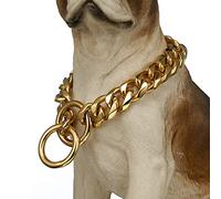 Collare per cani a catena cubana resistente per cani di grossa taglia - maglie in acciaio extra largo e robusto da 19 mm per razze grandi - Rottweiler, Pitbull, Mastino, Cane Corso,D'oro,26inch/66cm
