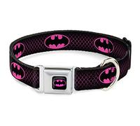 Collare per cani con fibbia per cintura di sicurezza, con scudo di Batman, nero, rosa acceso da 33 a 45,7 cm, 3,8 cm di larghezza