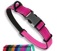 Collare per cani di piccola taglia, regolabile, riflettente, imbottito, in alluminio, con anello a V, colore: rosa