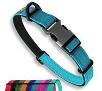 Collare per cani di taglia media, riflettente, regolabile, imbottito, in alluminio, con anello a V, colore: blu