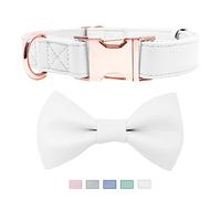 Collare per cani in morbida pelle, regolabile e carino papillon [facile da pulire] con elegante fibbia in metallo resistente oro rosa per cani di piccola taglia media e grande bianco, M
