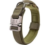 Collare per Cani Tattico Militare Regolabile Collare per Cani in Nylon Resistente con Maniglia di Controllo E Collare per Cani con Fibbia in Metallo per Impieghi gra, Army Green, XL Neck 55-63cm