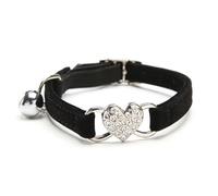 Collare per gatti con ciondolo a forma di cuore e campana, collana morbida per cani in 8 colori, elastico di sicurezza regolabile con morbido collare in velluto (nero)