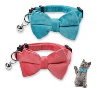 Collare per gatti in velluto con campana e papillon, regolabile, con papillon a scomparsa, per cuccioli e cuccioli, con campana, set di papillon per gatti (rosa, blu)