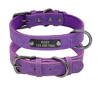 Collari per Cani Di Piccola Taglia Personalizzati Collare in Pelle Inciso Cucciolo Pet Id Tag Collari Pet Prodotti per Bulldog Francese Pug/Viola/L