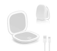 Collazoey LED Specchio Ingranditore, 1X/10X Specchietto da Borsetta, Chargement par USB, 3 Luci Regolabile Portatile Specchio da Viaggio, Interruttore Magnetico Pieghevole Piccolo Mirror (Bianco)