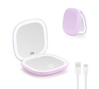 Collazoey LED Specchio Ingranditore, 1X/10X Specchietto da Borsetta, Chargement par USB, 3 Luci Regolabile Portatile Specchio da Viaggio, Interruttore Magnetico Pieghevole Piccolo Mirror (Viola)