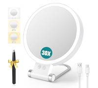 Collazoey Specchio Trucco con Luci LED, 30X/1X Specchio Ingranditore a Doppio Lato, specchio da trucco pieghevole con tweeezer, Luminosità Regolabile a 3 Colori, per Camera da Letto, Viaggio e Bagno