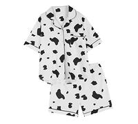 COLLBATH 1 Set di 2 Pigiami Estivi da Donna Pigiama Mucca dei Cartoni Animati Cardigan in Cotone Pantaloncini A Maniche Corte Abbigliamento Casual da Casa Set da Due Pezzi