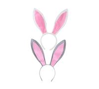 COLLBATH 2 pezzi Cerchietto Orecchie Coniglio Morbido Bianco e Grigio Accessorio Pasqua Bambina e Elastico Sicuro per Costume Cosplay Feste