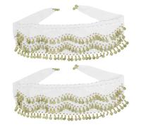 COLLBATH 2 Pezzi costumi da ballo accessori per la danza del ventre cintura a catena in vita chiffon White
