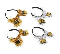 COLLBATH 4 Pezzi Cerchietti Capelli Capodanno Fasce con Nappe e Glitter Dorato Argento Accessori Festivi Leggeri per Feste Riunioni Tematiche