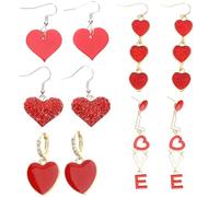 COLLBATH 5 Paia di Orecchini Pendenti a Cuore Rossi Strass Accessori Moda Donna per la Festa degli Innamorati Set Regalo Orecchini da Sposa e Uso Quotidiano