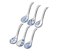COLLBATH 6 pezzi Cucchiai Zuppa Asiatici in Ceramica Porcellana Cucchiai Ramen Cinesi Ergonomici e Resistenti per Minestra e Portata Design Tradizionale Blu Sfumato per Cucina e Ristorante