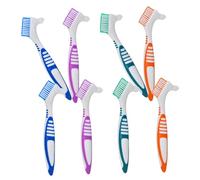 COLLBATH 8 Pezzi Spazzolini per Protesi Denti Doppia Testa Angolata in Nylon Morbido con Impugnatura Ergonomica Pulizia Profonda per Igiene Orale e Dentiera Colori Distintivi per Uso