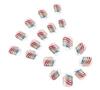 Colle finte a righe arcobaleno quadrate su acrilico artificiale 24 pezzi Stick On per le donne sulla punta francese della bara del chiodo sulla punta francese del chiodo
