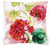 Collection d'Art 5418 - Kit per punto croce, motivo: geranio rosso, in cotone, multicolore, 40 x 40 cm