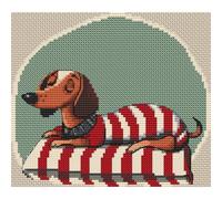 Collection D'Art Kit per punto croce, motivo: bassotto, strisce rosse e bianche, 16,5 x 14,5 cm, set di fili DMC Mouline, livello principiante