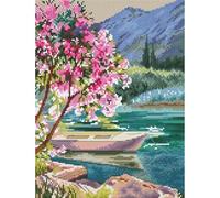 Collection D'Art Kit per punto croce numerato, motivo fiori rosa lago, paesaggio naturale, tessuto Aida bianco, 14,5 x 22 cm, fili DMC, livello medio, BC8139