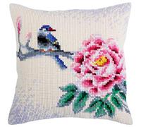 Collection D'Art Ricamo Kit Punto Croce: Cuscino: Fiore e Uccello, Tela Acrilico, Multicolore, 40 x 40 cm