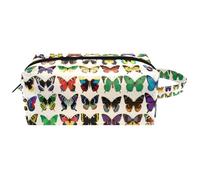 Collection of Colorful Butterflies Women Cosmetic Bag Beauty Bag, Portable Hanging Travel Toiletry Bag, Leather Make Up Pouch Kids Pencil Case, Multicolore 07, 8.2x3.1x3.5 in/21x8x9 cm