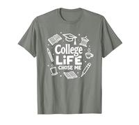 College Life Chose Me Studente Umorismo Icone Accademiche Maglietta, Uomo, Verde Militare mélange, S