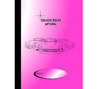 College Ruled Notebook - 1950s Classic Car Line up | 100 lined pages| Pink and White Gradient Cover with subject bubble (Large: 8.5” x 11”)