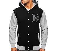 Collegiate - Giacca sportiva da uomo con cappuccio, per il tempo libero, da baseball, con pulsanti, stile Oldschool Streetwear, Nero , XL