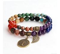 Collenatsy 7 Chakra Bracciale con pietre vere e albero della vita, bracciali in pietra di guarigione, regalo per donna per yoga e meditazione (multicolore), Resina