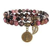 Collenatsy 7 Chakra Braccialetto con pietre vere con albero della vita, pietre curative e pietre preziose, regalo per yoga, meditazione (Rhodolith)