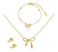 Collenatsy Parure di gioielli in oro da donna, catena in acciaio inossidabile 316l, fiocco a farfalla, braccialetto, orecchini, impermeabile, ipoallergenico, set di gioielli da donna