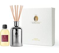 Collesi Kit di diffusore profumo ambiente per la casa con bastoncini - Include 300 ml di Oli essenziali Fragranza Melograno+ Vetro Metallizzato 500 ml Argento - Effetto specchio - Made in Italy