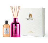 Collesi Kit di diffusore profumo ambiente per la casa con bastoncini - Include 300 ml di Oli essenziali Fragranza Pompelmo Rosa + Vetro Metallizzato 500 ml Fuscia - Effetto specchio - Made in Italy