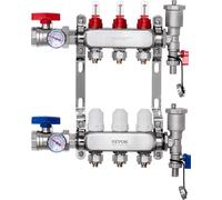 VEVOR Collettore di Riscaldamento Radiante a 3 Rami, Collettore per Tubi PEX da 12,7 mm in Acciaio Inossidabile PEX, con Adattatori da 12,7 mm, per Pavimento Radiante Idronico, Kit Collettore PEX