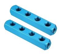 Collettore in alluminio, collettore pneumatico a 4 vie e 7 porte, 2 pezzi G1/4 pollici tubo flessibile in linea blocco divisore raccordo, blu