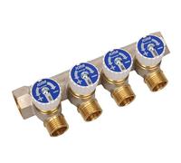 COLLETTORE RISCALDAMENTO DA 3/4 LINEARE IN OTTONE 4 USCITE 1/2" CON VALVOLA