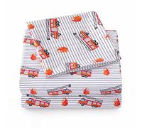Collezione 1500 Supreme Set di lenzuola per bambini, divertenti e colorate, divertenti e confortevoli, con tasca profonda, morbide e confortevoli, senza pieghe, motivo: camion dei pompieri