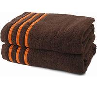 Collezione Biancheria da Bagno, in Spugna, 550 g/m2, 100% Cotone di qualità Superiore, Cotone, Chocolat/Orange, 2 Draps de Douche