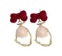 Collezione boucles d'oreilles pendantes Orecchini a fiocco in velluto rosso autunno e inverno Orecchini a campana sfera per clip regalo